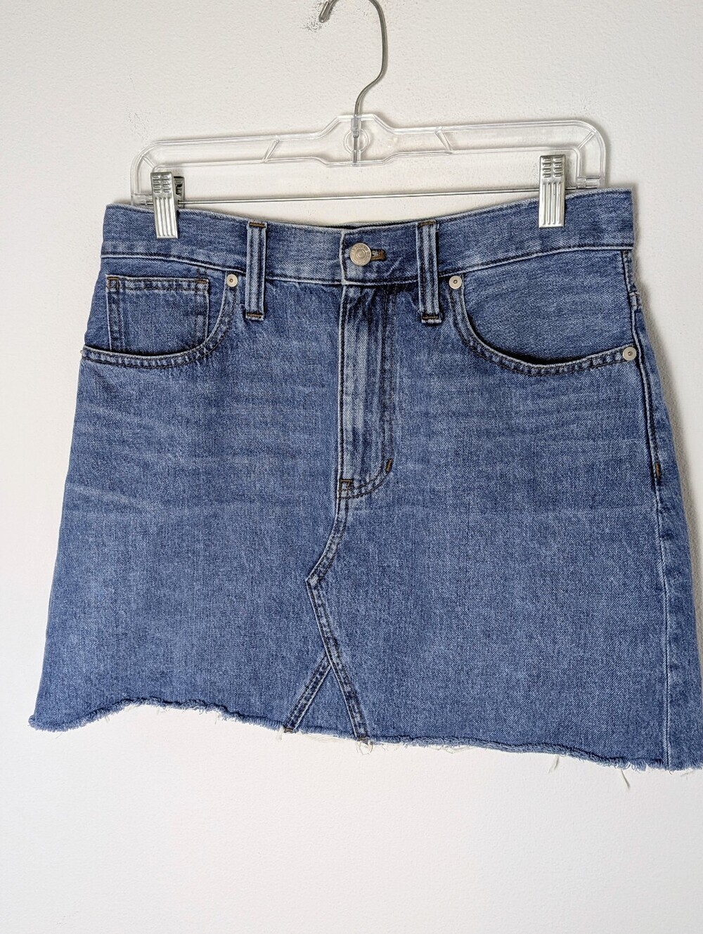 Madewell Rigid Denim A-Line Mini Skirt Eco Edition 28" Blue Distressed Euc